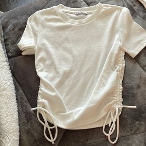 NWOT white Zara ruched ribbed top size medium